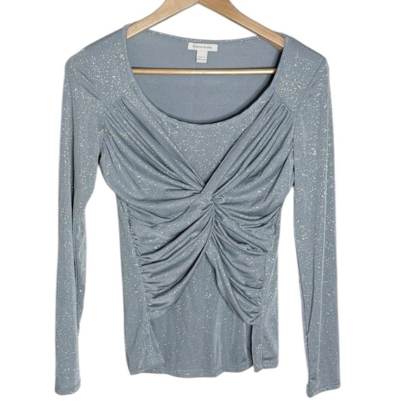 Boston Proper Gray Silver Shimmer Twist Knot Front long sleeve top size S - Picture 1 of 10